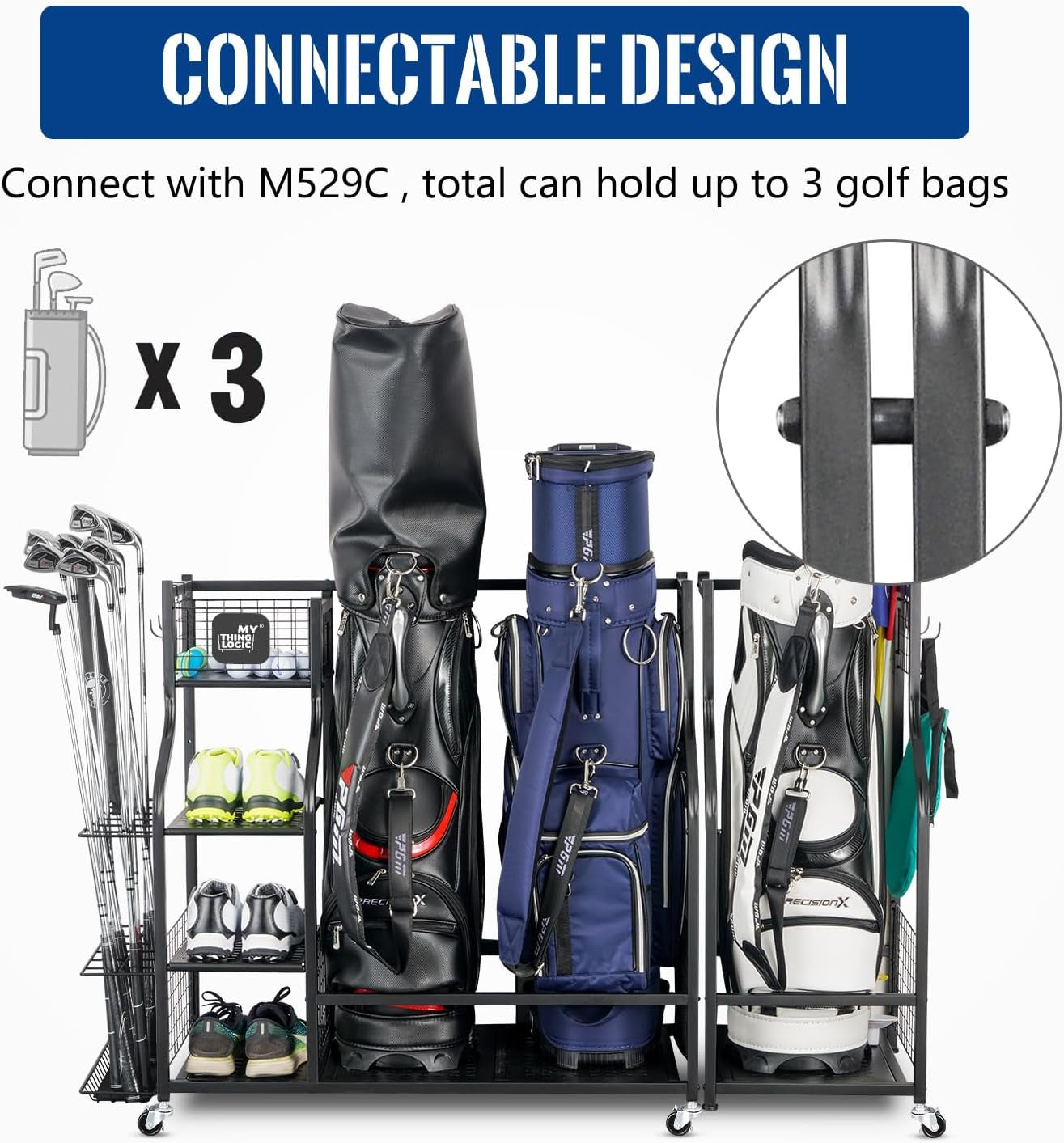 Golf Equipment Storage Organizer: Stand for Golf Bags and Accessories, Enhanced Rack for Golf Clubs