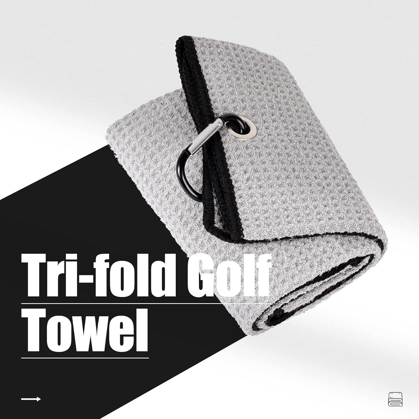 Microfiber Golf Towel - 16" x 24", Waffle Pattern with Carabiner Clip, Highly Absorbent Tri-Fold Design, Ideal Golf Bag Accessory for Men and Women, Gray