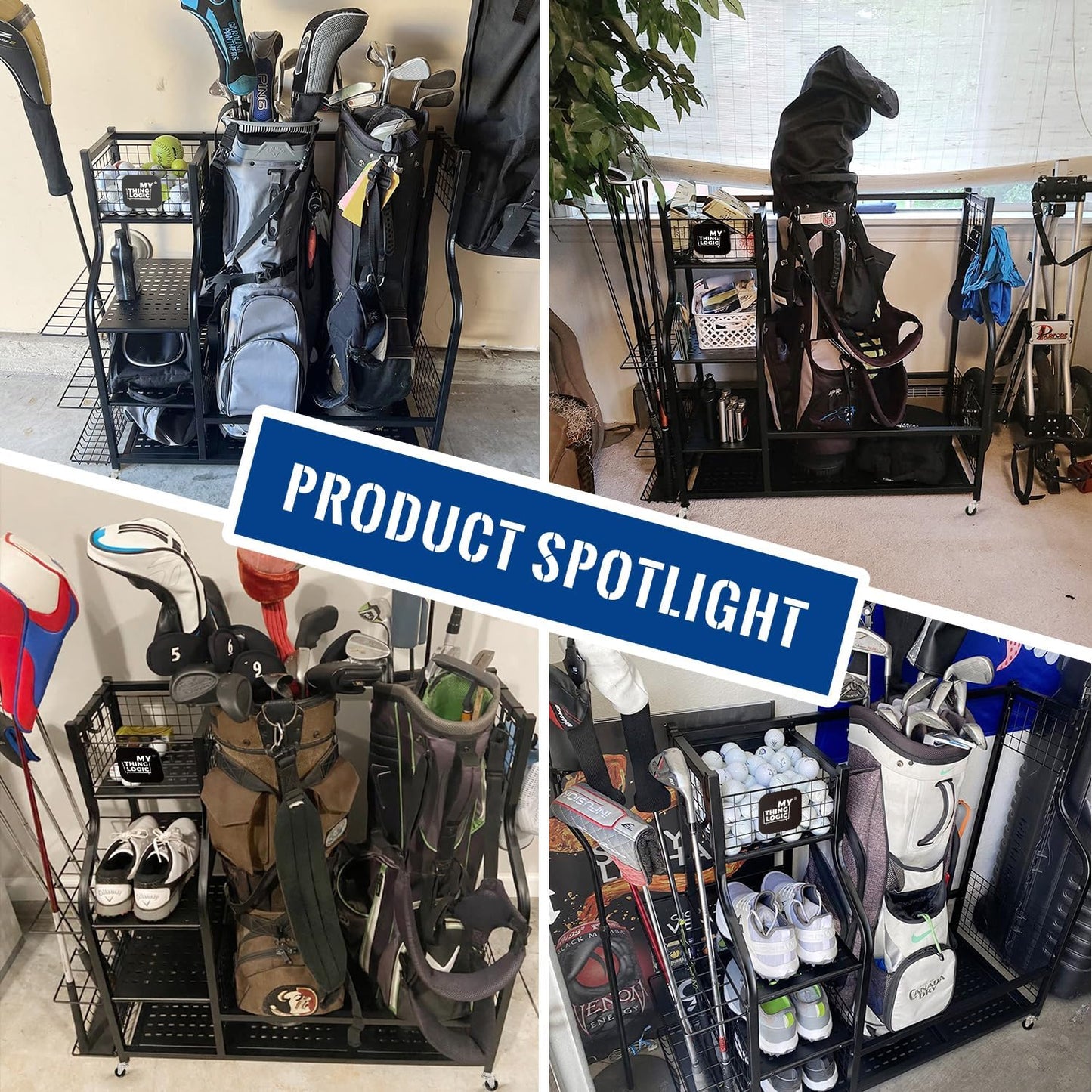 Golf Equipment Storage Organizer: Stand for Golf Bags and Accessories, Enhanced Rack for Golf Clubs