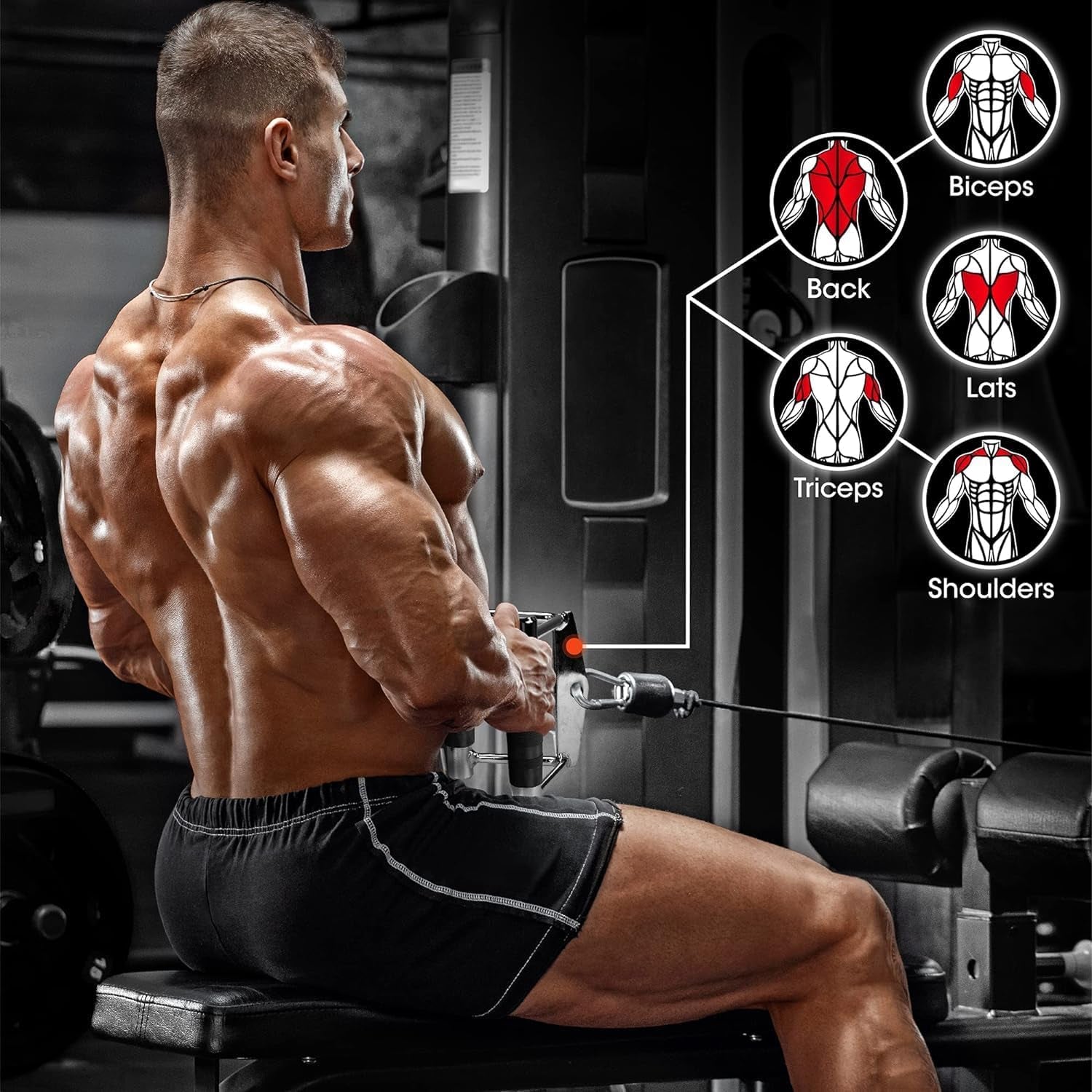 Double D Row Handle Cable Attachment - Heavy-Duty LAT Pull Down V Bar for Home Gym Cable Machines, Supports Up to 880 lbs