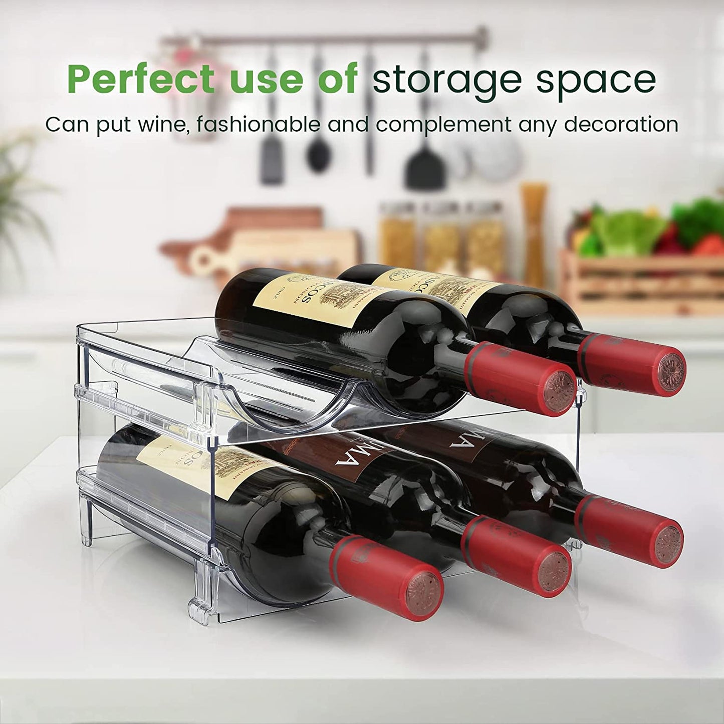 Maximize Your Space with Our Stackable Water Bottle Organizer - 2 Pack Clear Plastic Storage Rack for a Clutter-Free Cabinet!