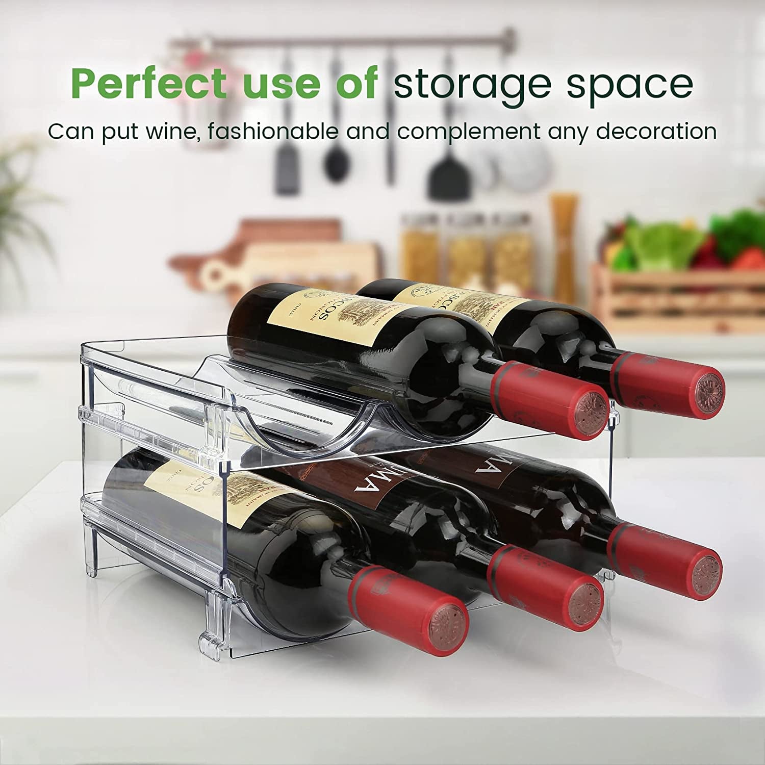 Maximize Your Space with Our Stackable Water Bottle Organizer - 2 Pack Clear Plastic Storage Rack for a Clutter-Free Cabinet!
