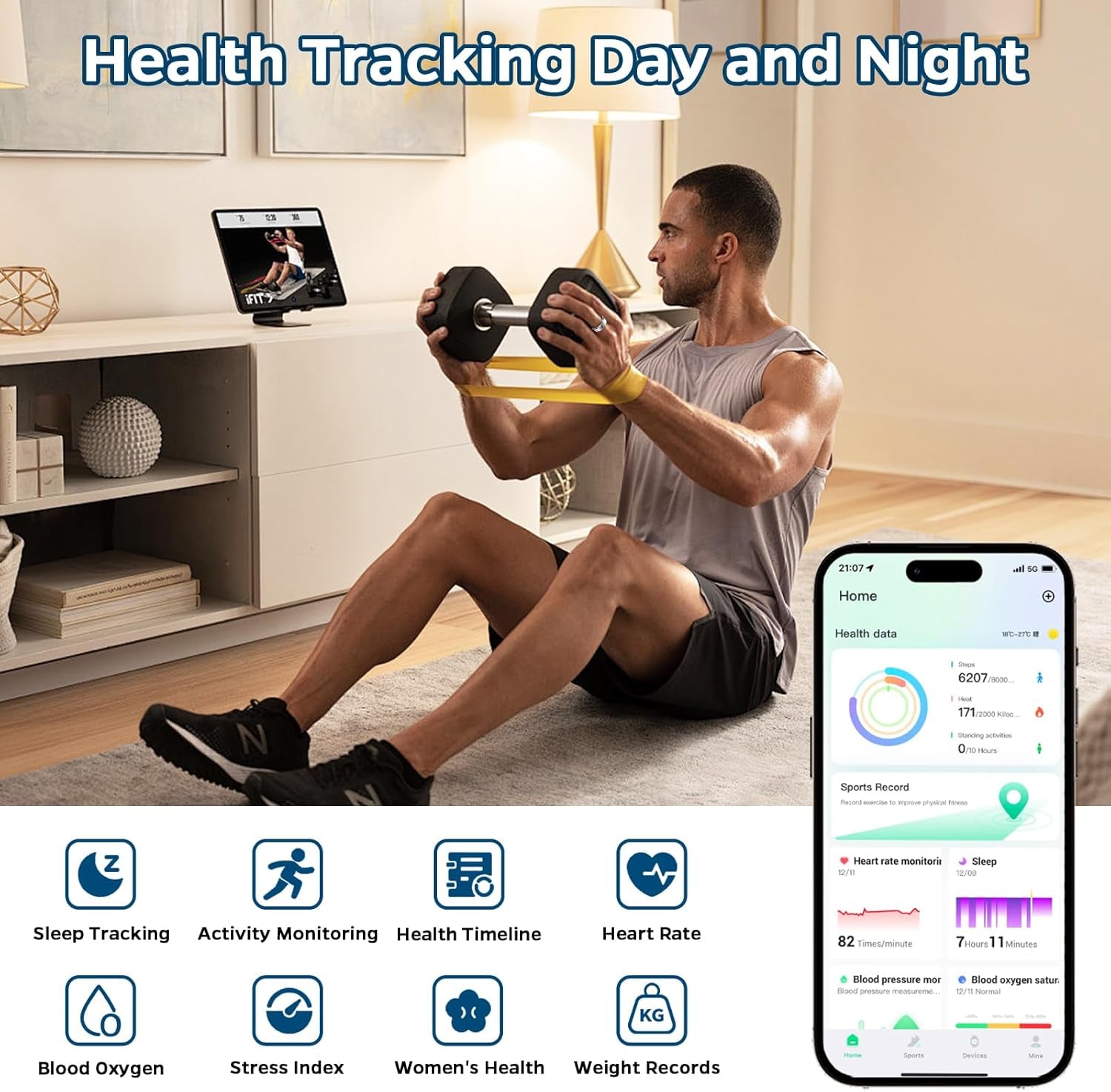 Revolutionary Smart Health Tracking Ring with Advanced Sleep Monitoring, Heart Rate Tracking, Waterproof Design, Air Gesture Control, and 7-Day Battery Life - Compatible with iOS and Android (Black, Size 10)