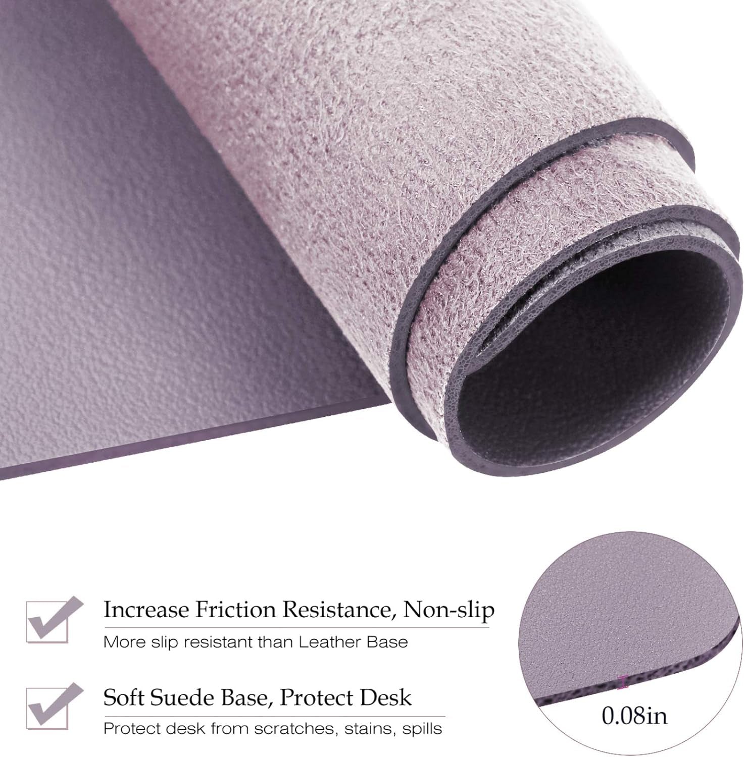 PU Leather Desk Pad with Suede Base, Multi-Color Non-Slip Mouse Pad, 36” X 17” Waterproof Desk Writing Mat, Large Desk Blotter Protector(Gray-Pink)