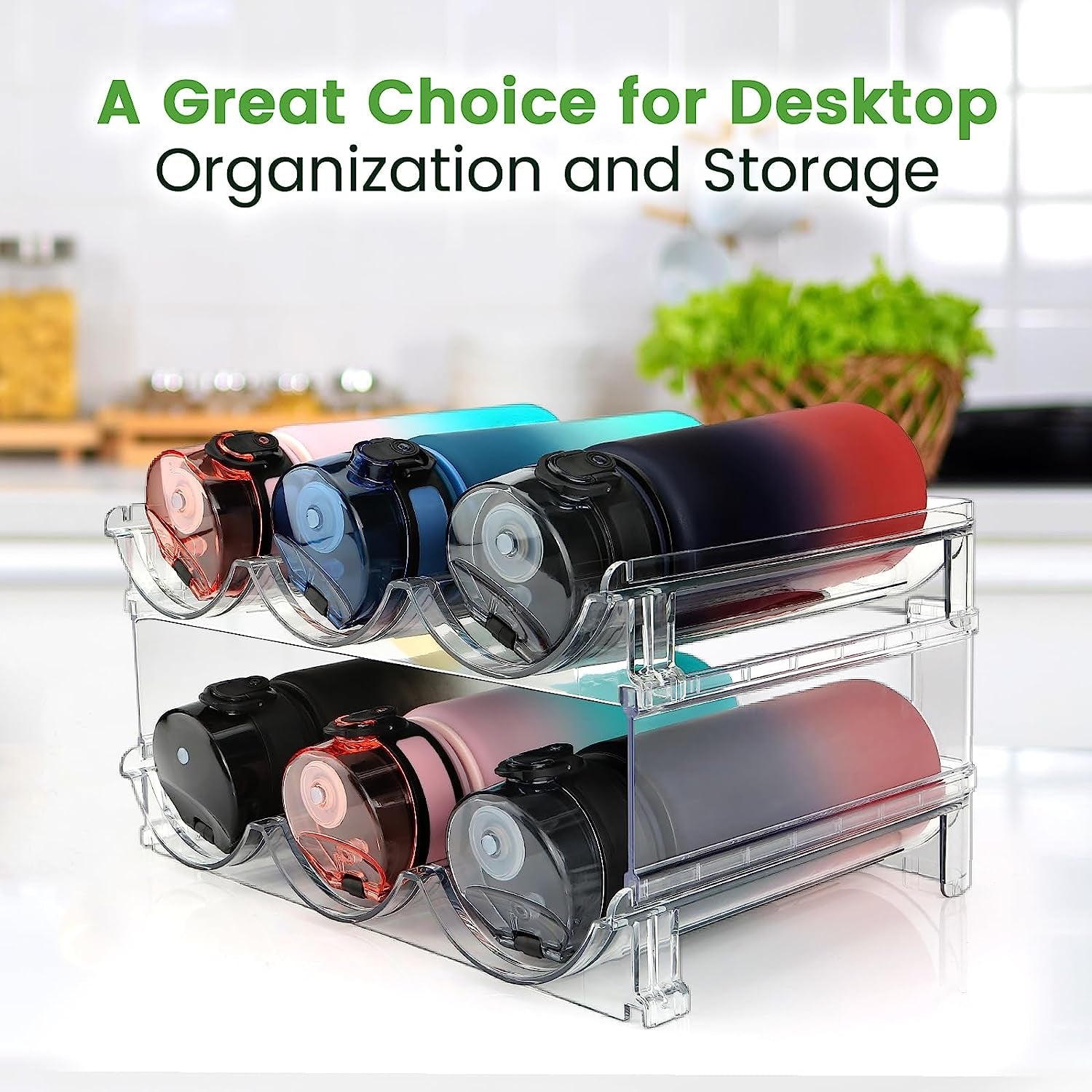 Maximize Your Space with Our Stackable Water Bottle Organizer - 2 Pack Clear Plastic Storage Rack for a Clutter-Free Cabinet!