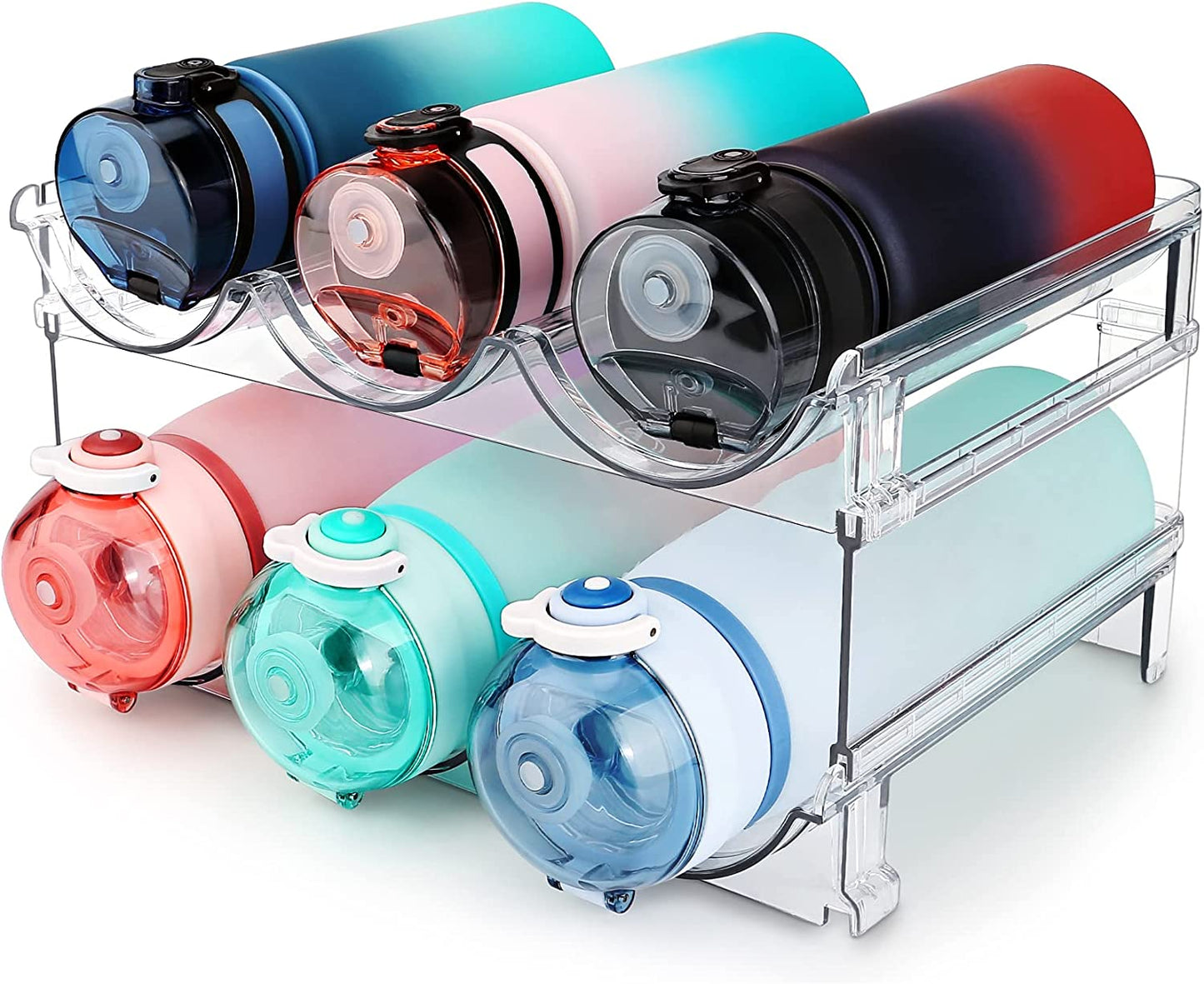 Maximize Your Space with Our Stackable Water Bottle Organizer - 2 Pack Clear Plastic Storage Rack for a Clutter-Free Cabinet!