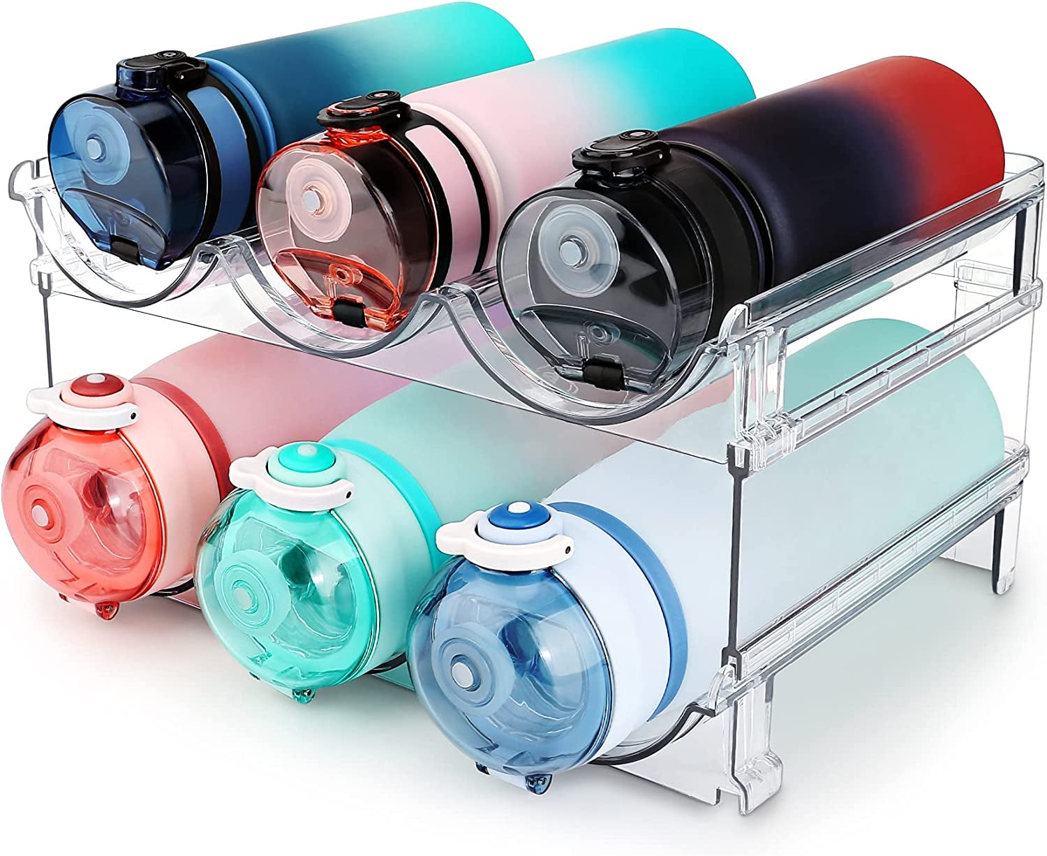 Maximize Your Space with Our Stackable Water Bottle Organizer - 2 Pack Clear Plastic Storage Rack for a Clutter-Free Cabinet!