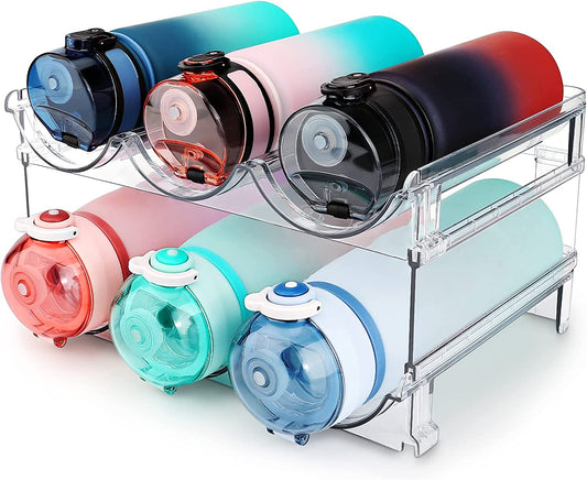 Maximize Your Space with Our Stackable Water Bottle Organizer - 2 Pack Clear Plastic Storage Rack for a Clutter-Free Cabinet!