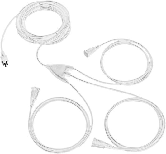 White 1 to 3 Outdoor Extension Cord Splitter 28 Ft (40 Ft Total Length) - 16 Gauge Power Cord, 3 Prong, 3 Outlets 16/3 SJTW