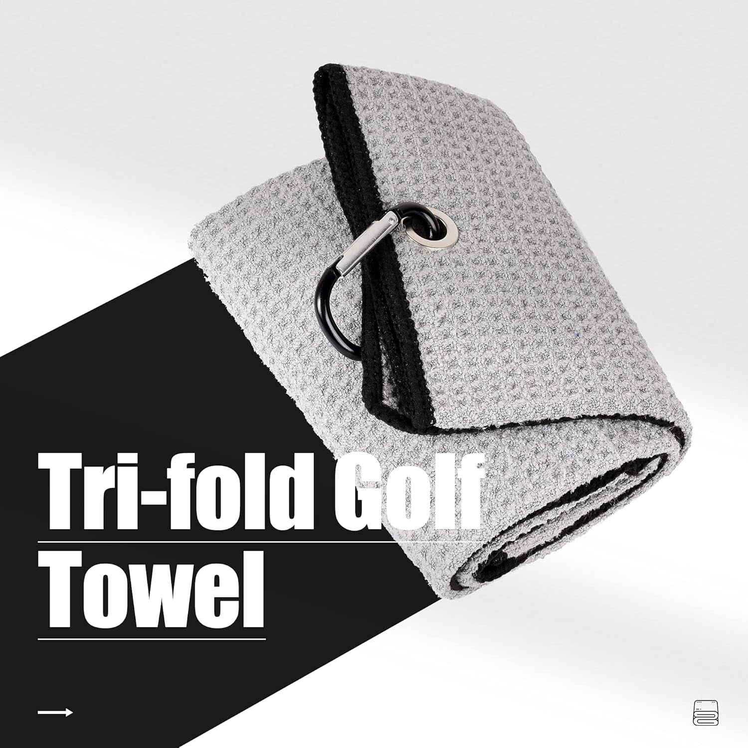 Microfiber Golf Towel - 16" x 24", Waffle Pattern with Carabiner Clip, Highly Absorbent Tri-Fold Design, Ideal Golf Bag Accessory for Men and Women, Gray