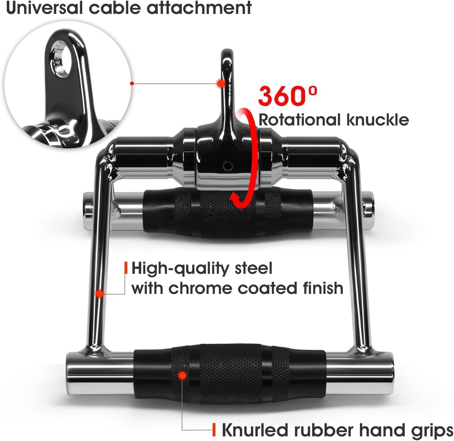 Double D Row Handle Cable Attachment - Heavy-Duty LAT Pull Down V Bar for Home Gym Cable Machines, Supports Up to 880 lbs