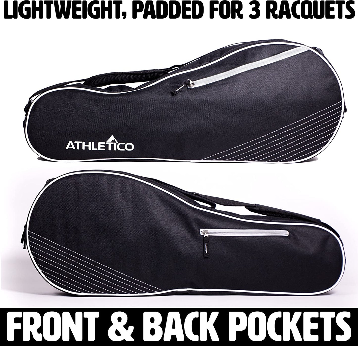 Professional Lightweight Padded Tennis Bag for 3 Rackets - Unisex Design for All Skill Levels and Ages