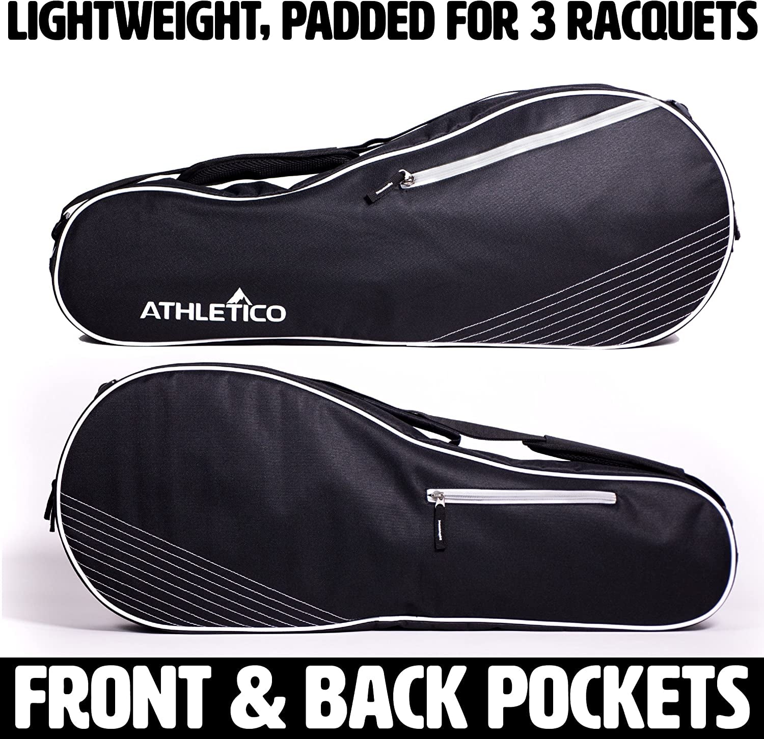 Professional Lightweight Padded Tennis Bag for 3 Rackets - Unisex Design for All Skill Levels and Ages