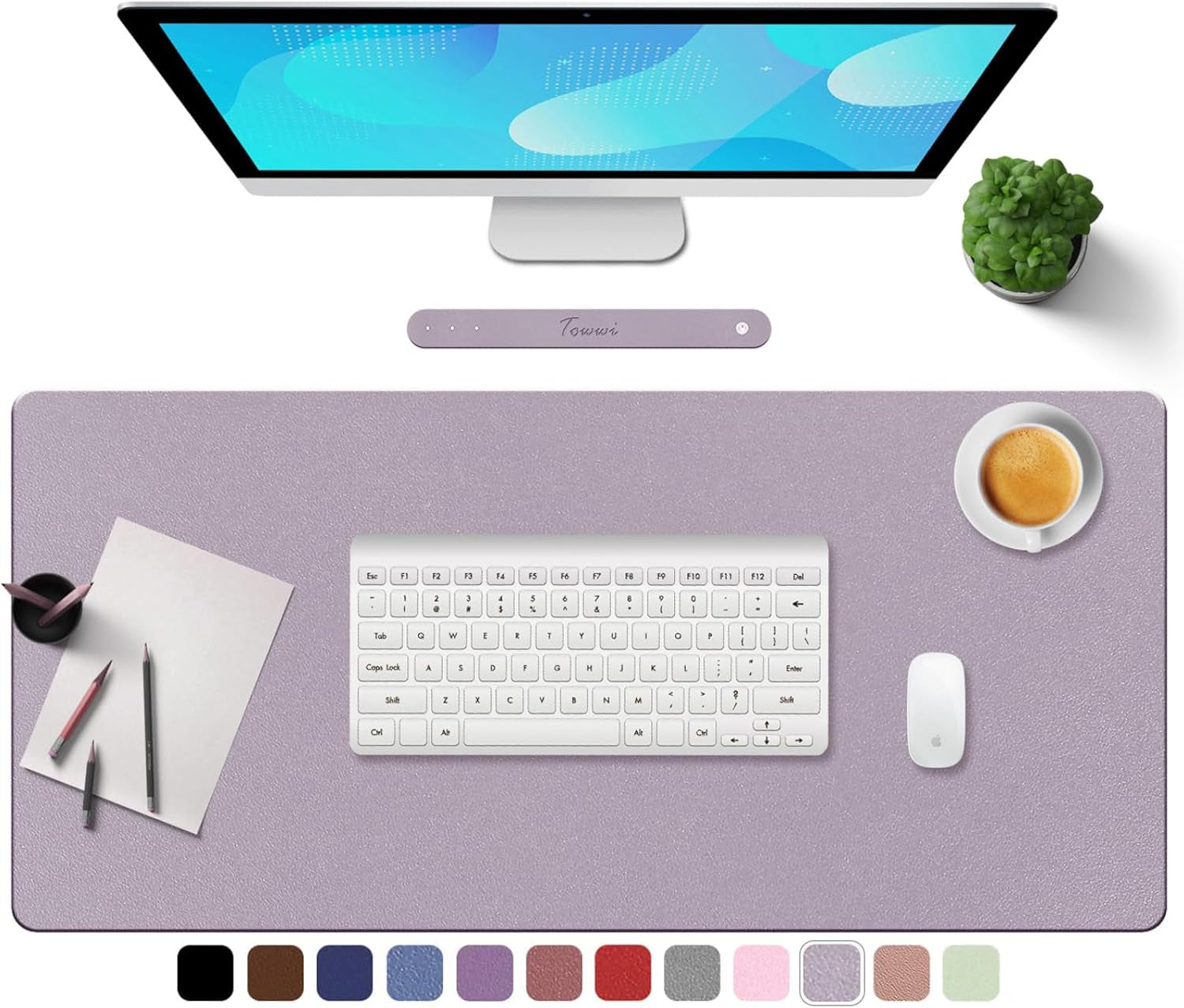 PU Leather Desk Pad with Suede Base, Multi-Color Non-Slip Mouse Pad, 36” X 17” Waterproof Desk Writing Mat, Large Desk Blotter Protector(Gray-Pink)