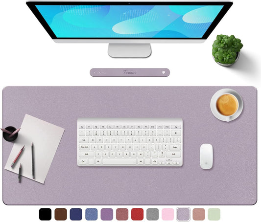 PU Leather Desk Pad with Suede Base, Multi-Color Non-Slip Mouse Pad, 36” X 17” Waterproof Desk Writing Mat, Large Desk Blotter Protector(Gray-Pink)