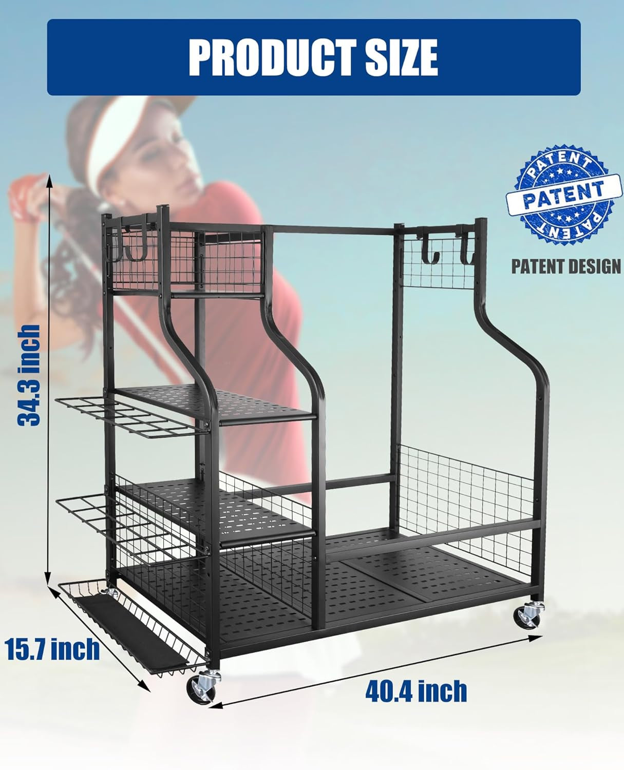 Golf Equipment Storage Organizer: Stand for Golf Bags and Accessories, Enhanced Rack for Golf Clubs