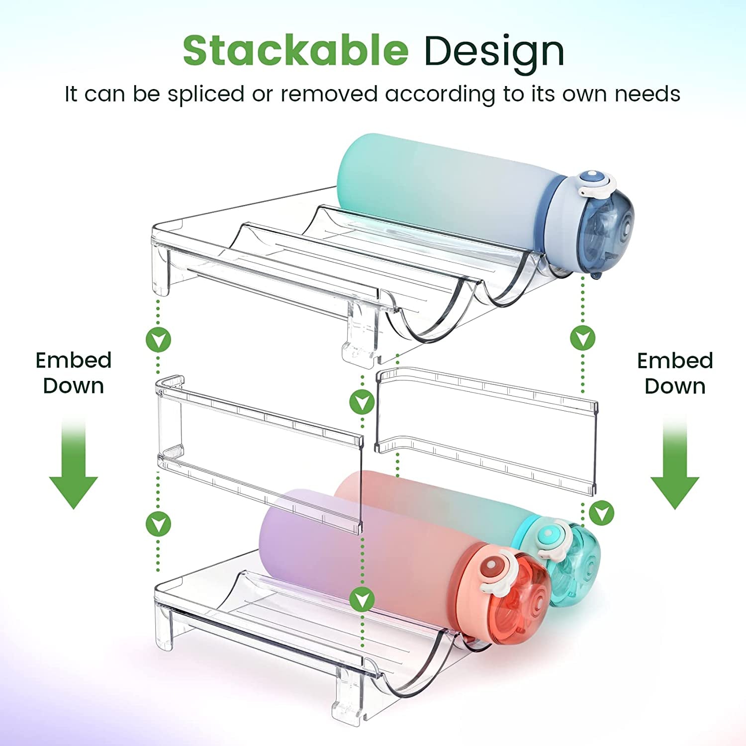 Maximize Your Space with Our Stackable Water Bottle Organizer - 2 Pack Clear Plastic Storage Rack for a Clutter-Free Cabinet!