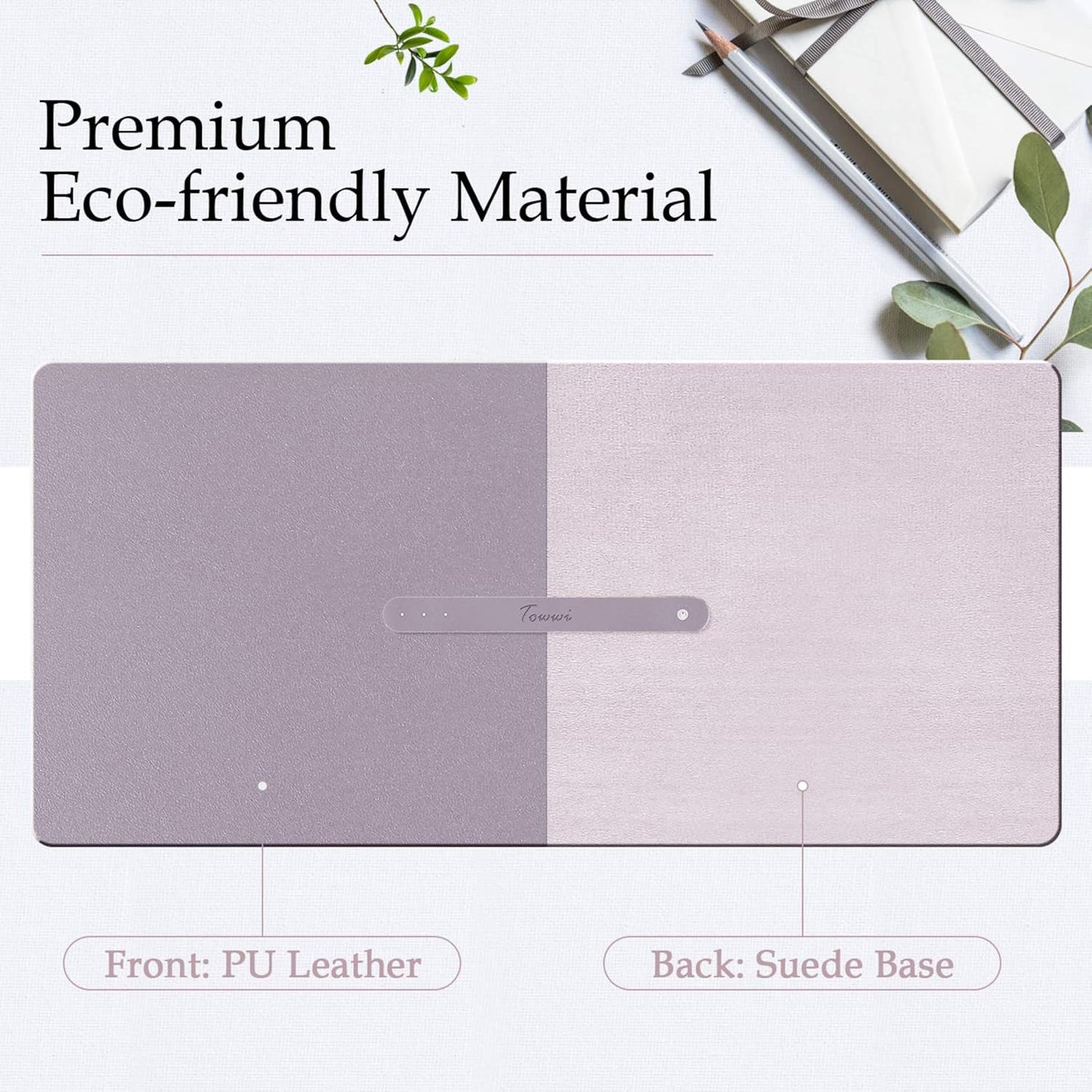 PU Leather Desk Pad with Suede Base, Multi-Color Non-Slip Mouse Pad, 36” X 17” Waterproof Desk Writing Mat, Large Desk Blotter Protector(Gray-Pink)