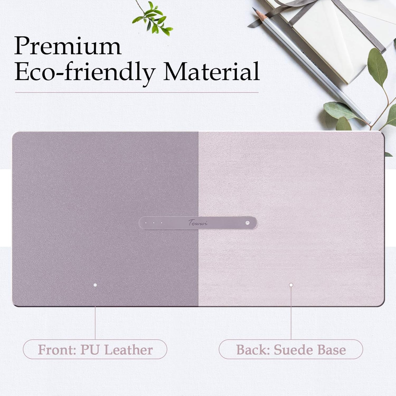 PU Leather Desk Pad with Suede Base, Multi-Color Non-Slip Mouse Pad, 36” X 17” Waterproof Desk Writing Mat, Large Desk Blotter Protector(Gray-Pink)