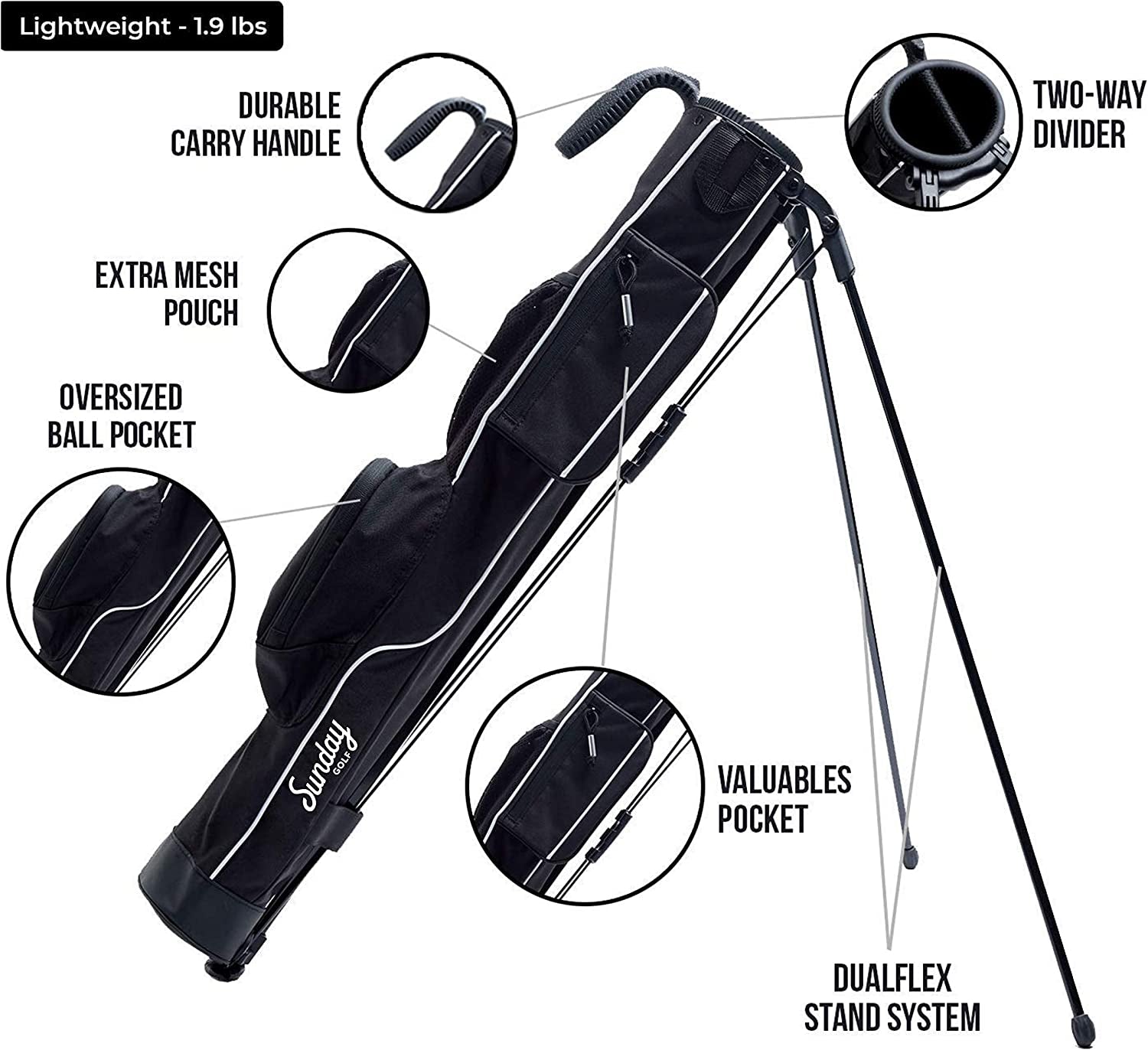 Lightweight Pitch and Putt Golf Stand Bag with Strap – Durable and Portable Design for Driving Range, Par 3, and Executive Courses – 31.5 Inches Tall