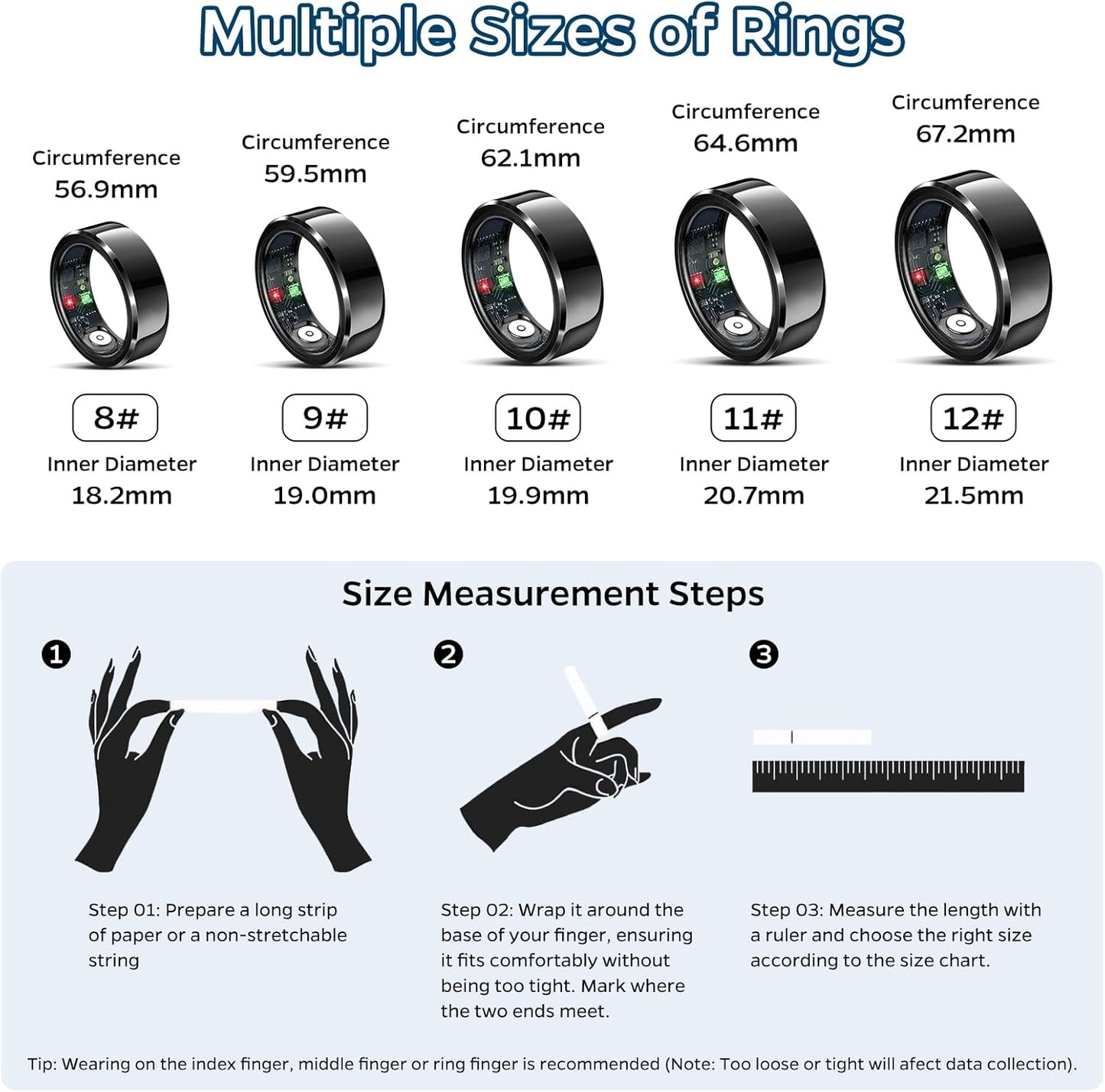 Revolutionary Smart Health Tracking Ring with Advanced Sleep Monitoring, Heart Rate Tracking, Waterproof Design, Air Gesture Control, and 7-Day Battery Life - Compatible with iOS and Android (Black, Size 10)