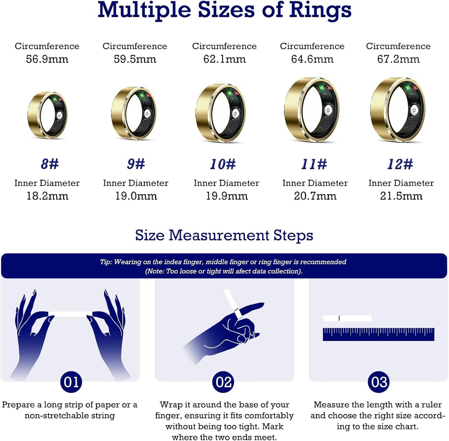 Transform Your Health with the Smart Ring - Waterproof Fitness & Sleep Tracker with Air Gesture Control and 7-Day Battery Life in Stunning Light Gold!