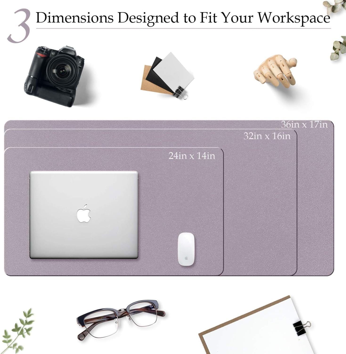 PU Leather Desk Pad with Suede Base, Multi-Color Non-Slip Mouse Pad, 36” X 17” Waterproof Desk Writing Mat, Large Desk Blotter Protector(Gray-Pink)
